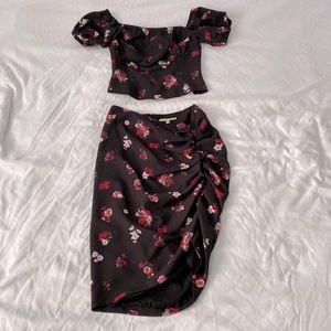 Gianni Bini black floral skirt and crop top set